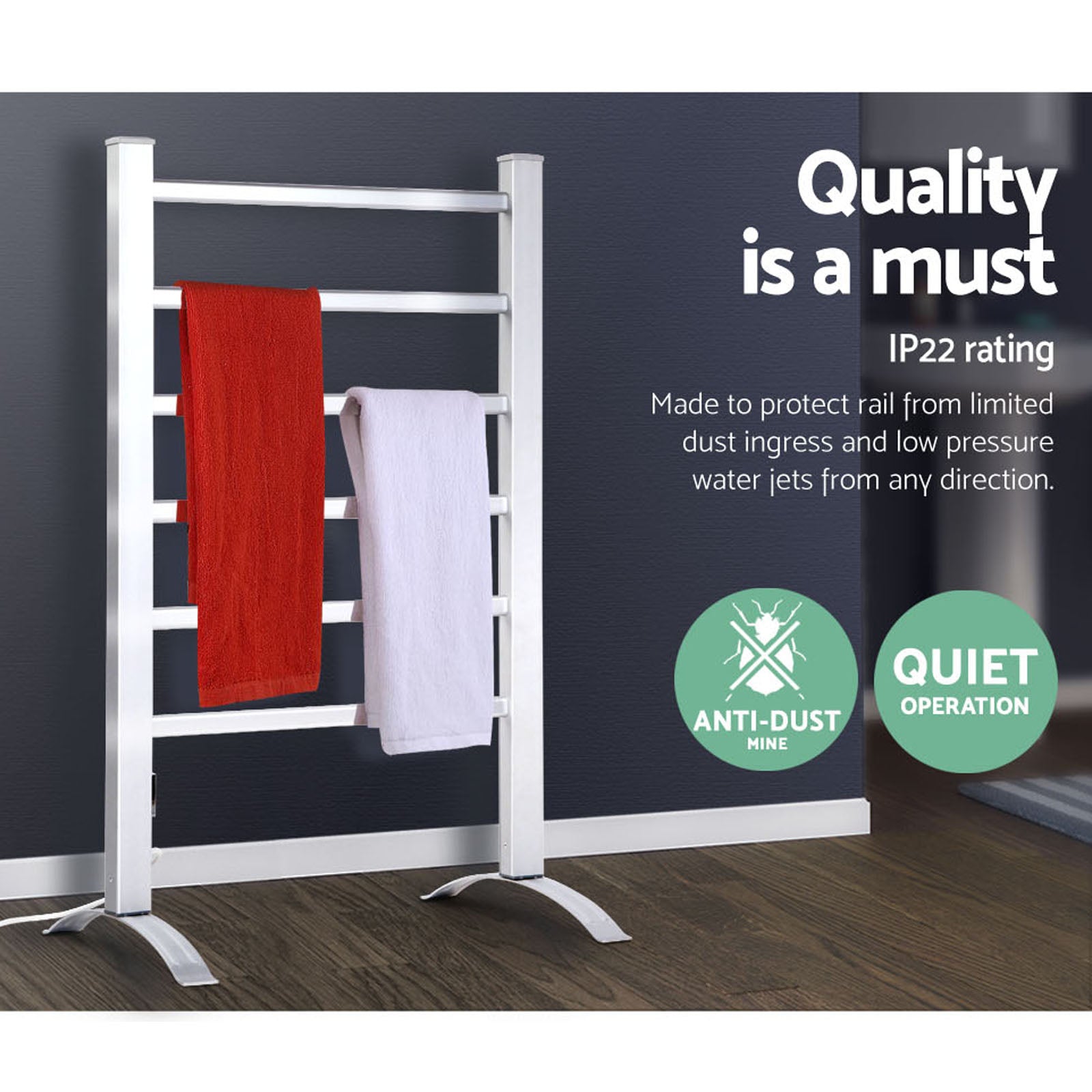Devanti Electric Heated Towel Rail Rack 6 Bars Freestanding Clothes Dry Warmer - STripleB 