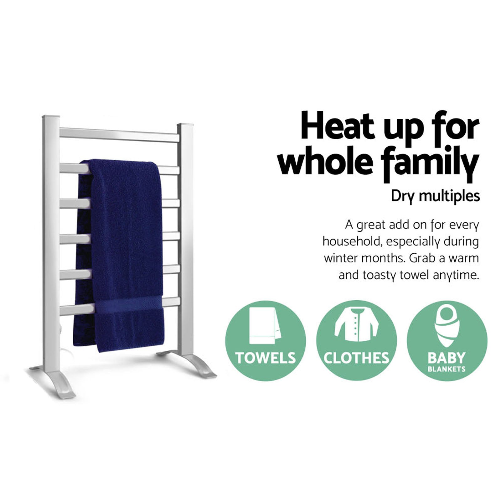 Devanti Electric Heated Towel Rail Rack 6 Bars Freestanding Clothes Dry Warmer - STripleB 