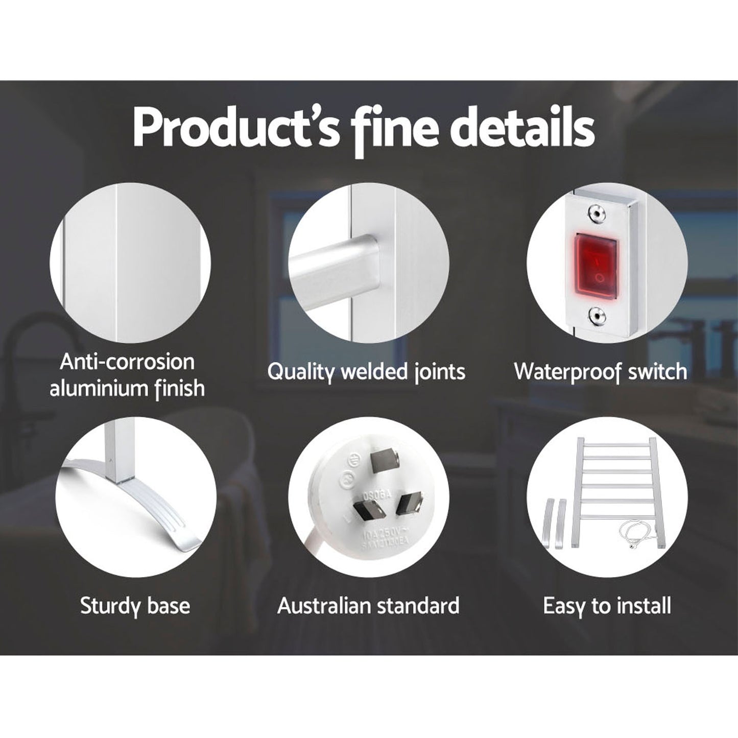 Devanti Electric Heated Towel Rail Rack 6 Bars Freestanding Clothes Dry Warmer - STripleB 