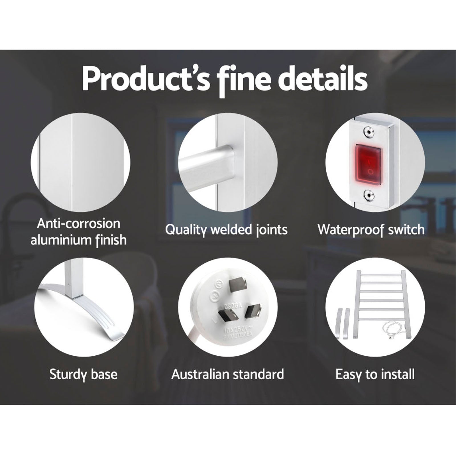 Devanti Electric Heated Towel Rail Rack 6 Bars Freestanding Clothes Dry Warmer - STripleB 