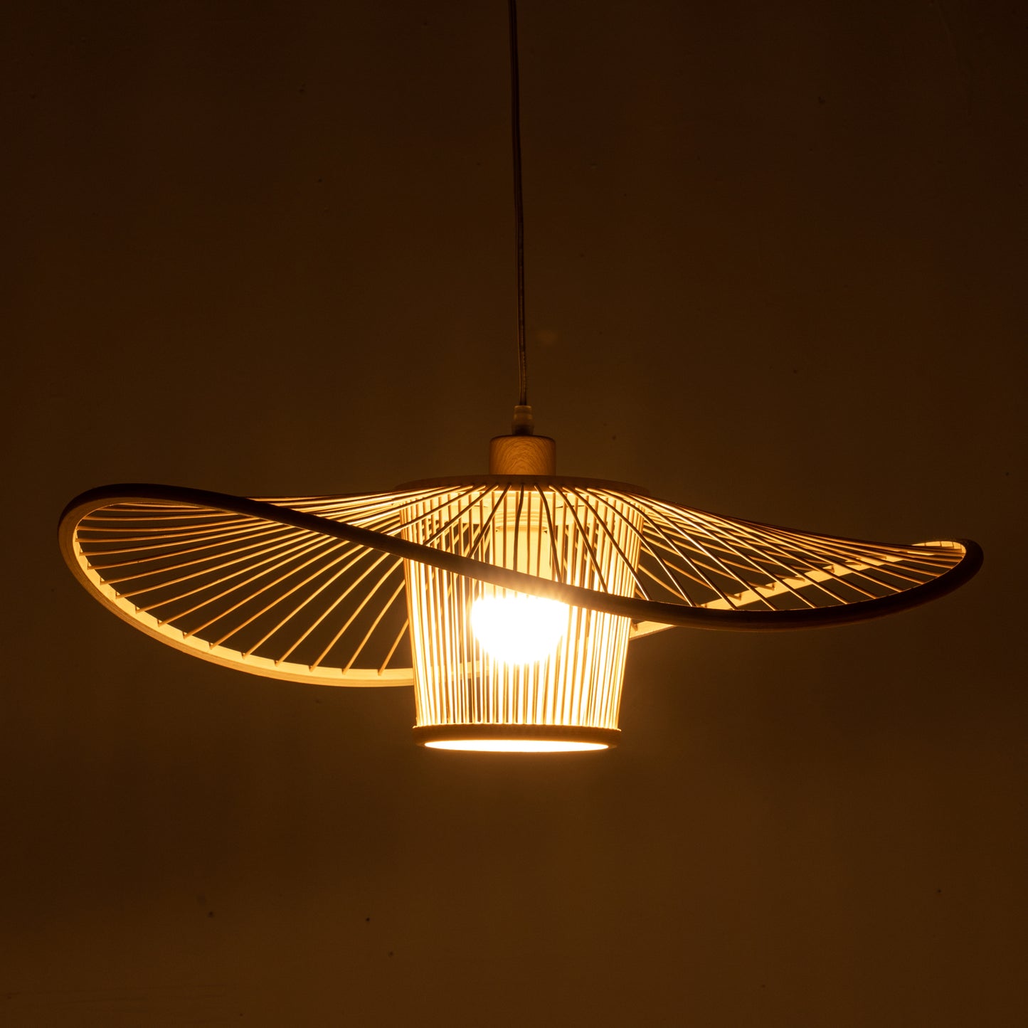 Elysian Breeze Natural Hand-Woven Bamboo Wide Brim Pendant Lamp - STripleB