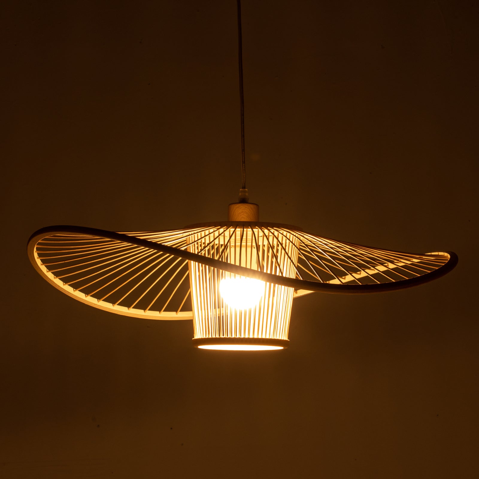 Elysian Breeze Natural Hand-Woven Bamboo Wide Brim Pendant Lamp - STripleB