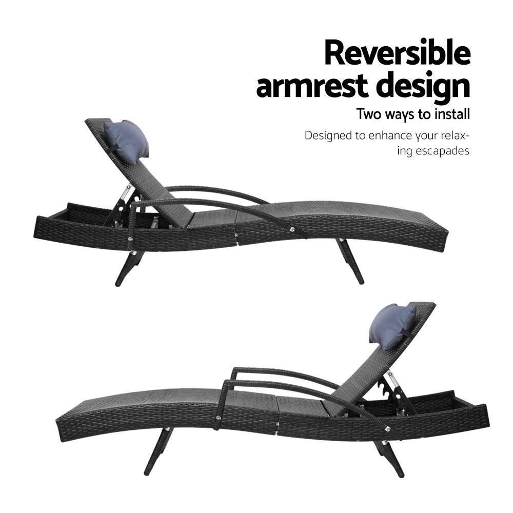 Outdoor Beach Chair Armrest Adjustable - Black - STripleB 