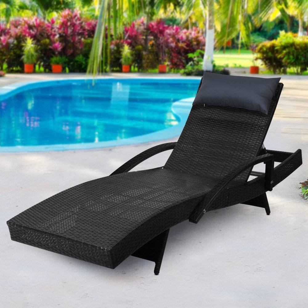 Outdoor Beach Chair Armrest Adjustable - Black - STripleB 