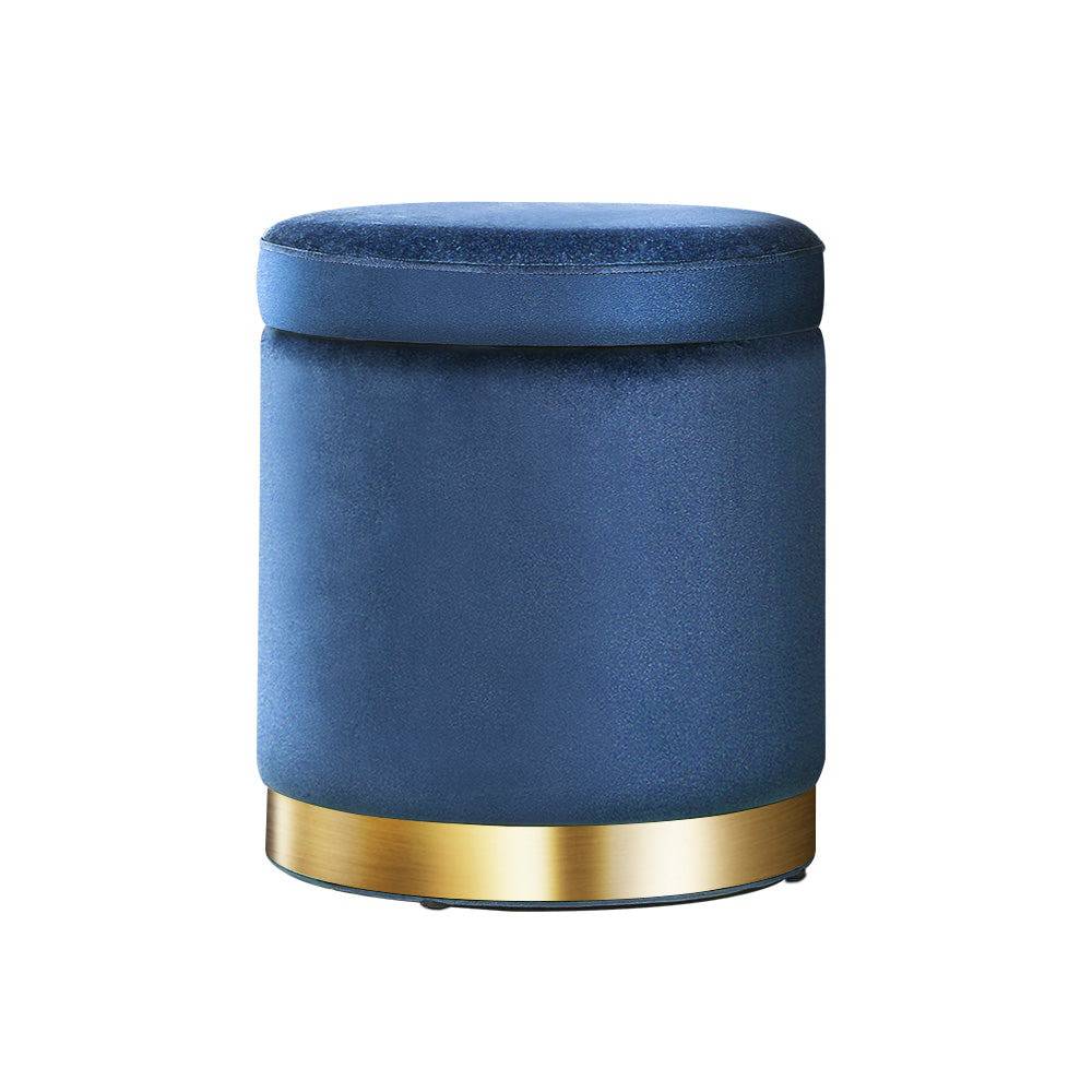 Artiss Ottoman Storage Foot Stool Round Velvet Navy - STripleB 