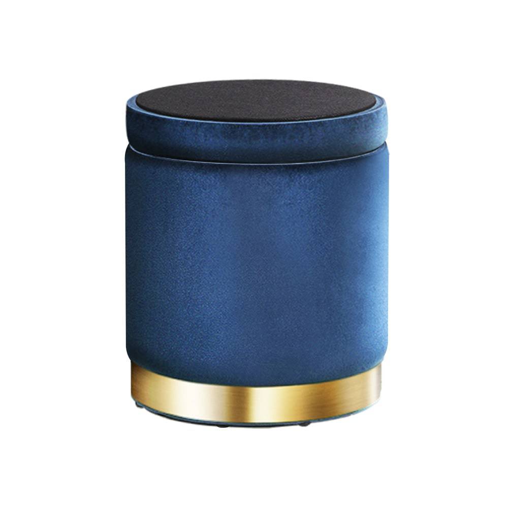 Artiss Ottoman Storage Foot Stool Round Velvet Navy - STripleB 