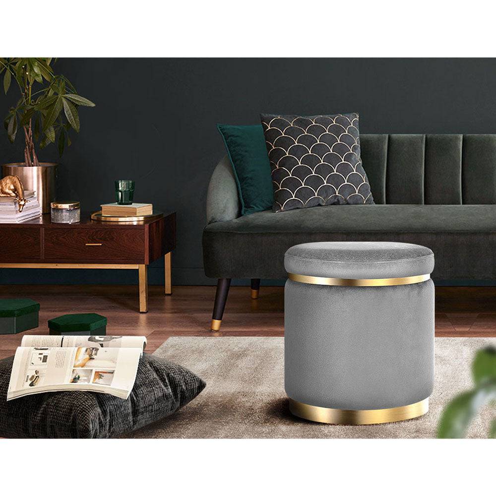 Artiss Ottoman Foot Stool Round Velvet Charcoal - STripleB 