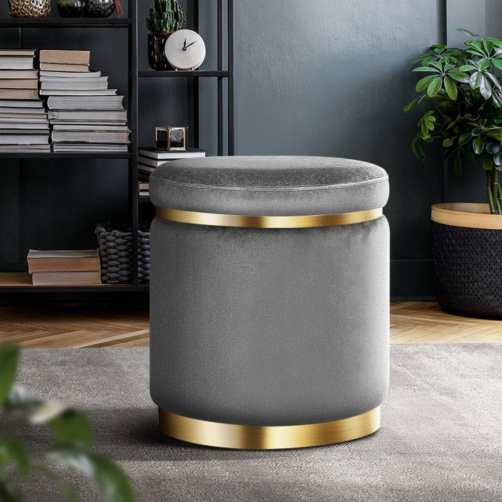 Artiss Ottoman Foot Stool Round Velvet Charcoal - STripleB 