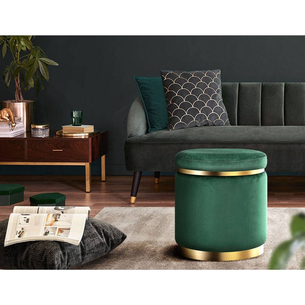 Artiss Ottoman Foot Stool Round Velvet Green - STripleB 