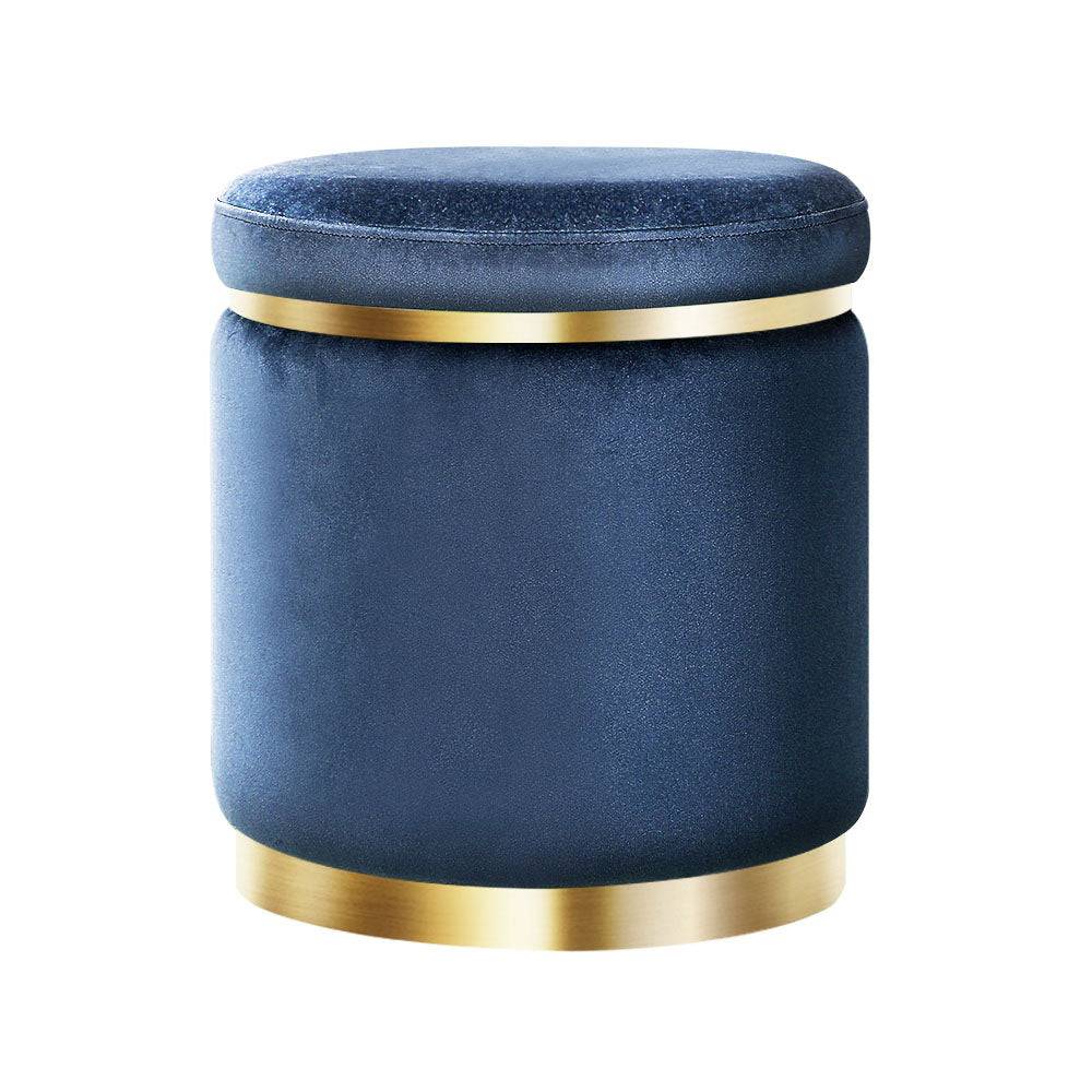 Artiss Ottoman Foot Stool Round Velvet Navy - STripleB 