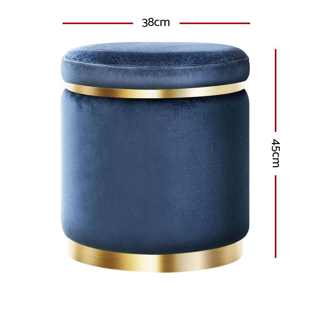 Artiss Ottoman Foot Stool Round Velvet Navy - STripleB 