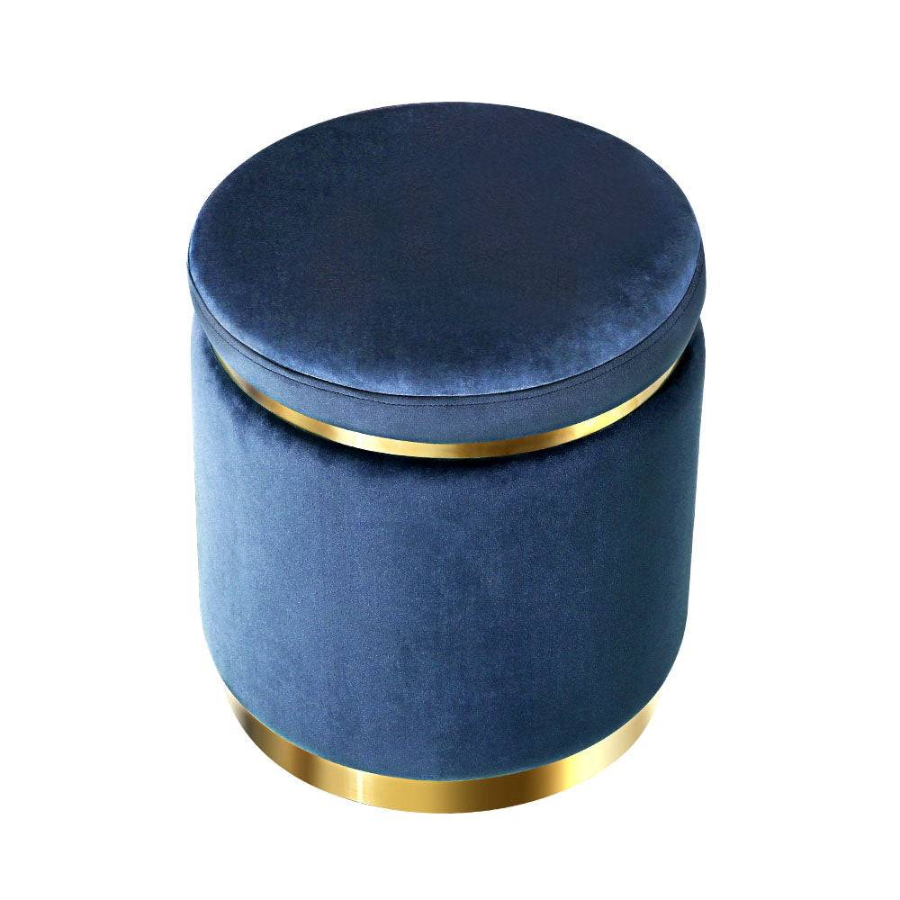 Artiss Ottoman Foot Stool Round Velvet Navy - STripleB 