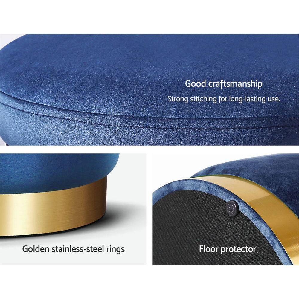 Artiss Ottoman Foot Stool Round Velvet Navy - STripleB 