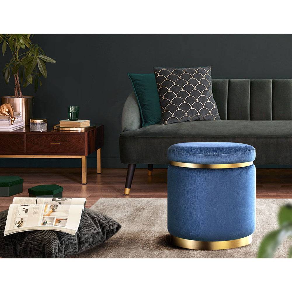 Artiss Ottoman Foot Stool Round Velvet Navy - STripleB 