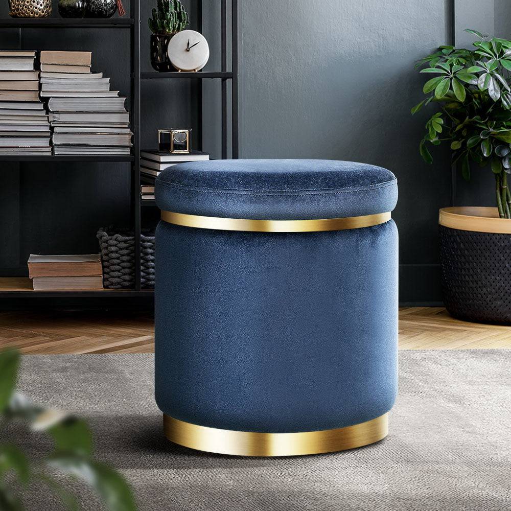 Artiss Ottoman Foot Stool Round Velvet Navy - STripleB 