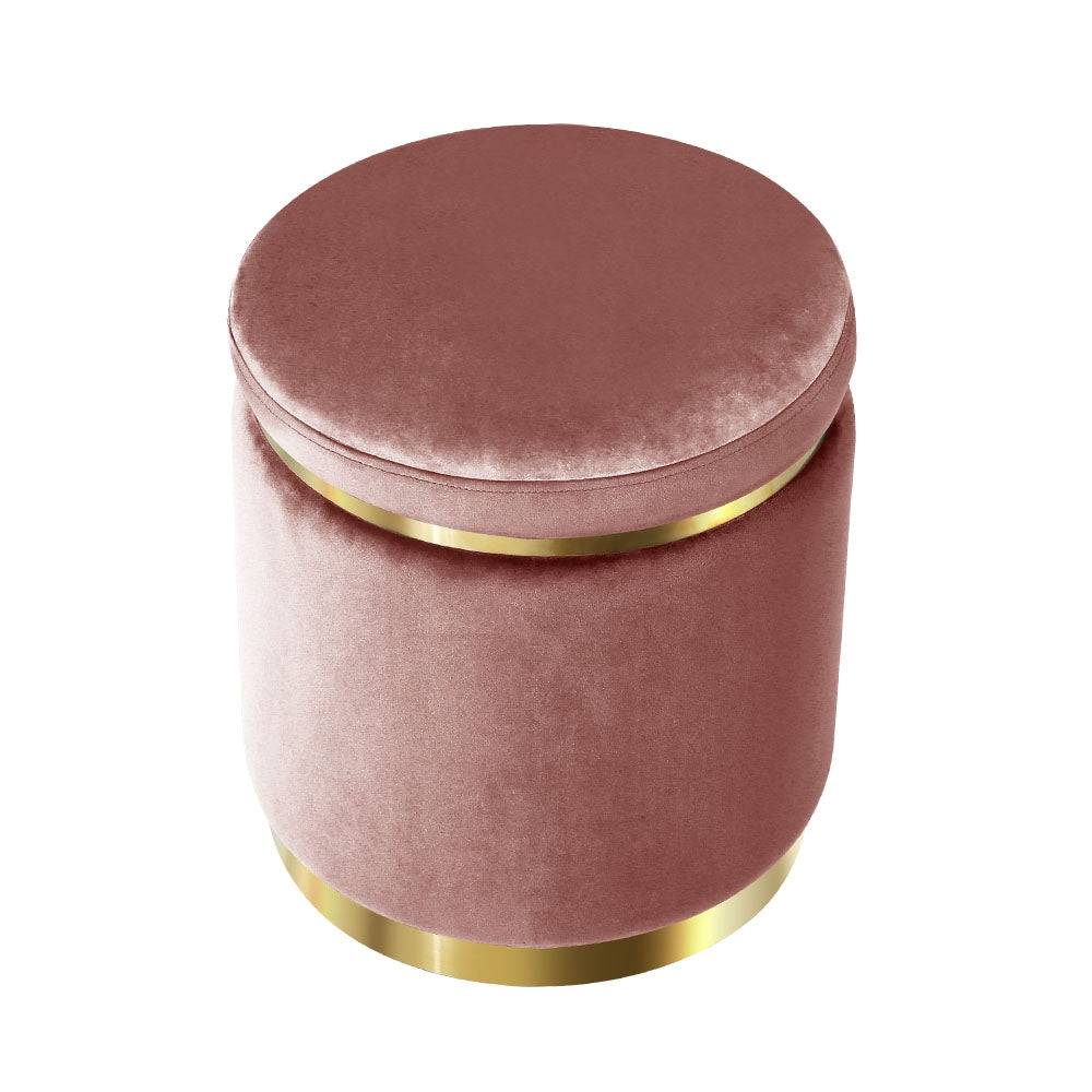 Artiss Ottoman Foot Stool Round Velvet Pink - STripleB 