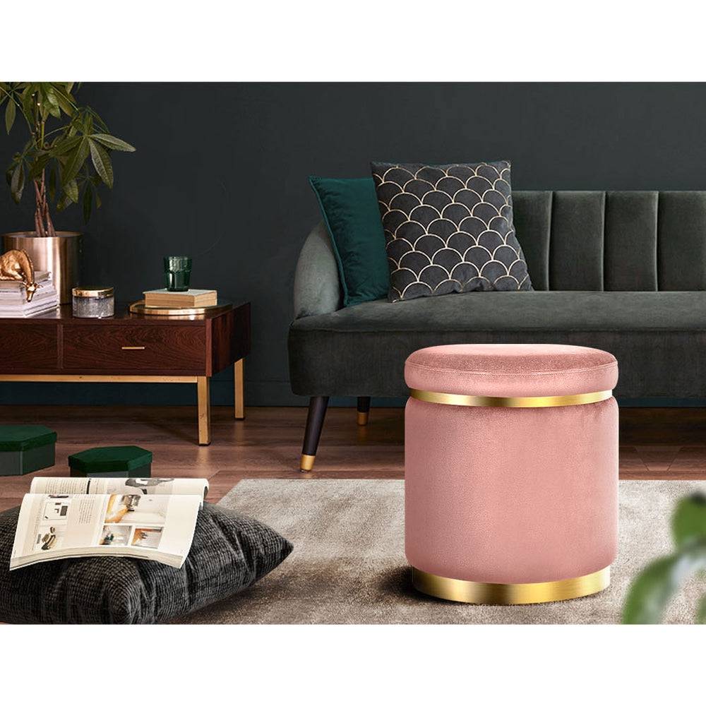 Artiss Ottoman Foot Stool Round Velvet Pink - STripleB 