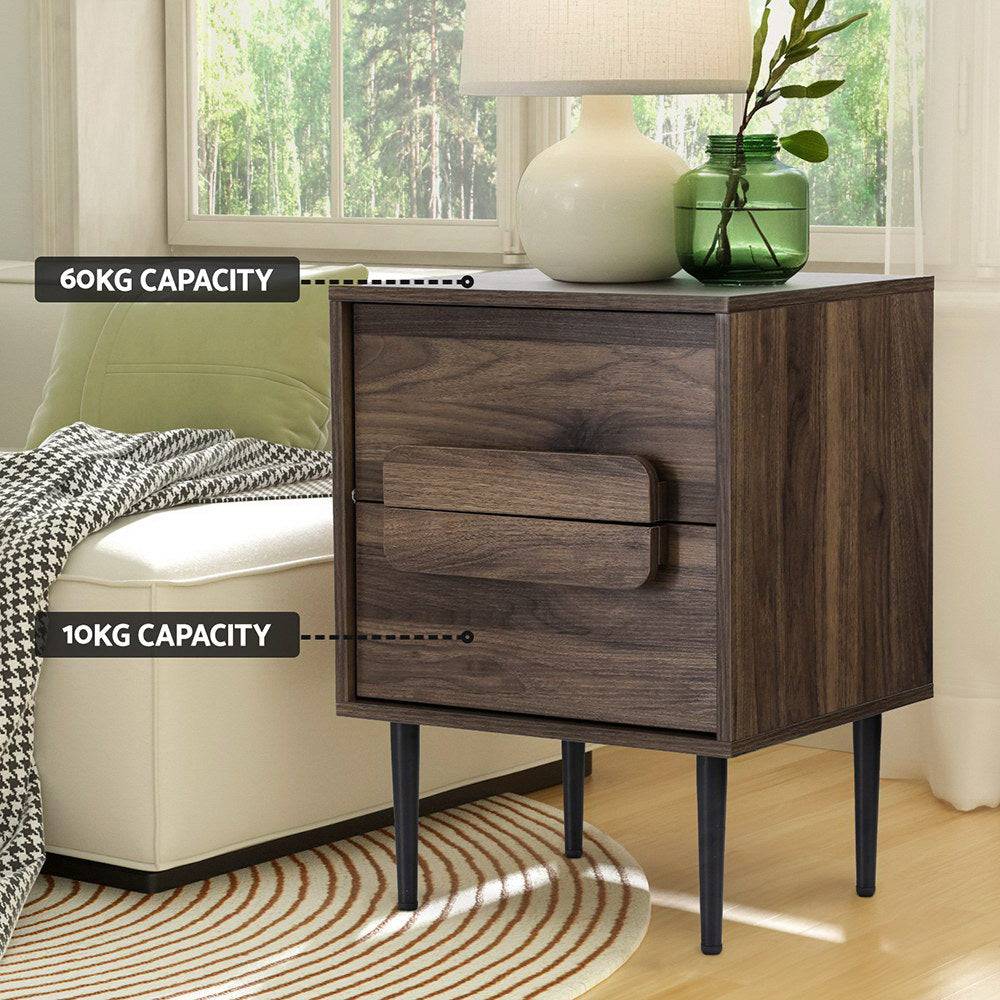 Artiss Bedside Table Nightstand 2 Drawers - Walnut - STripleB 