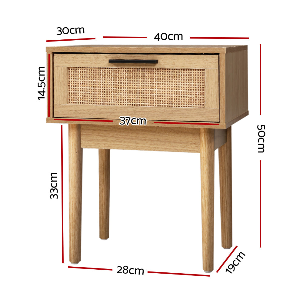 Artiss - Rattan Drawers Nightstand - StripleB