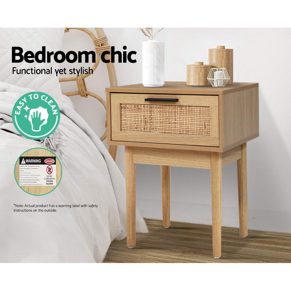 Artiss - Rattan Drawers Nightstand - StripleB