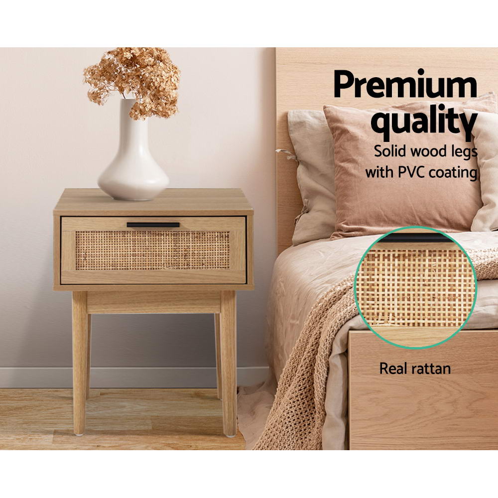 Artiss - Rattan Drawers Nightstand - StripleB