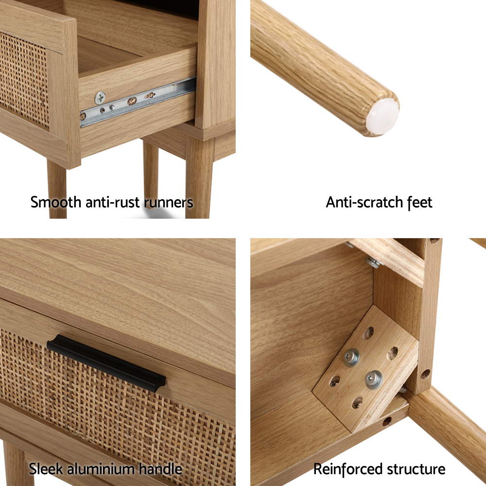 Artiss - Rattan Drawers Nightstand - StripleB