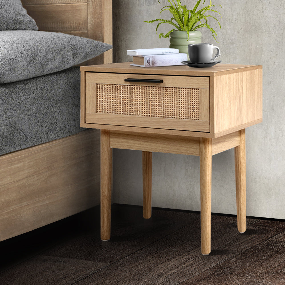 Artiss - Rattan Drawers Nightstand - StripleB