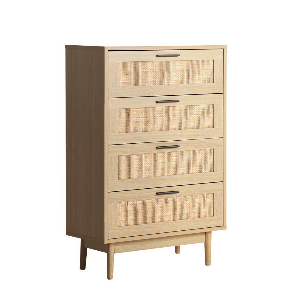  4 x Chest of Drawers - Rattan Tallboy Pine - BRIONY - STripleB