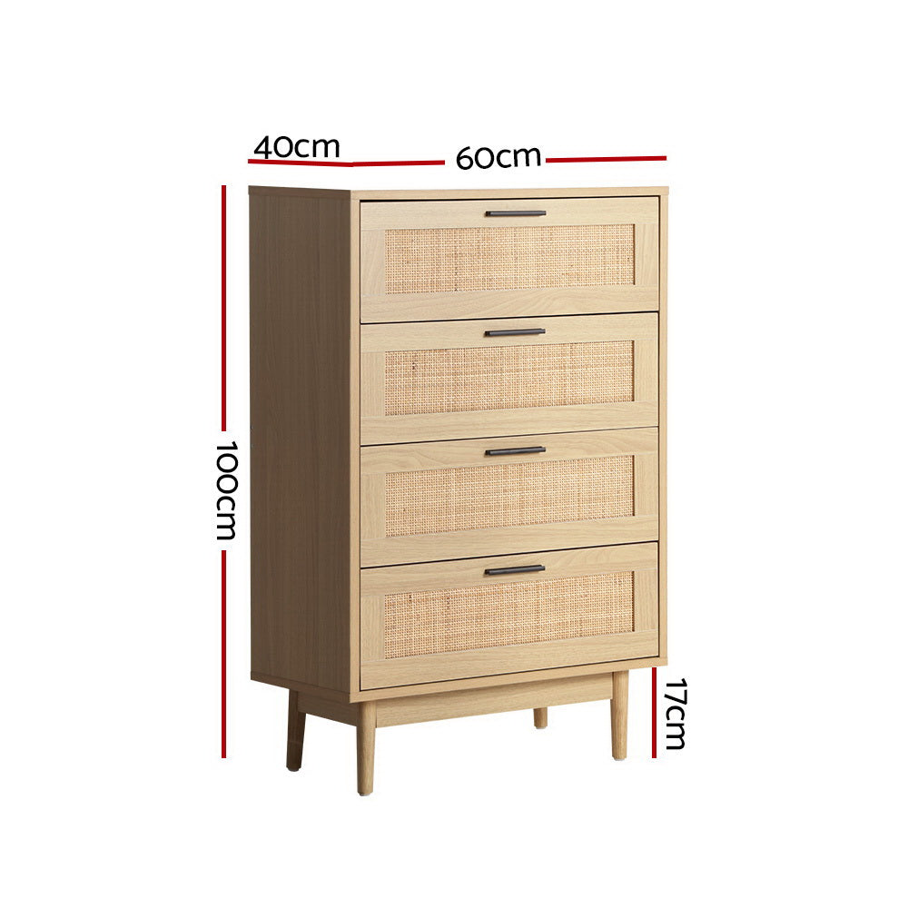  4 x Chest of Drawers - Rattan Tallboy Pine - BRIONY - STripleB