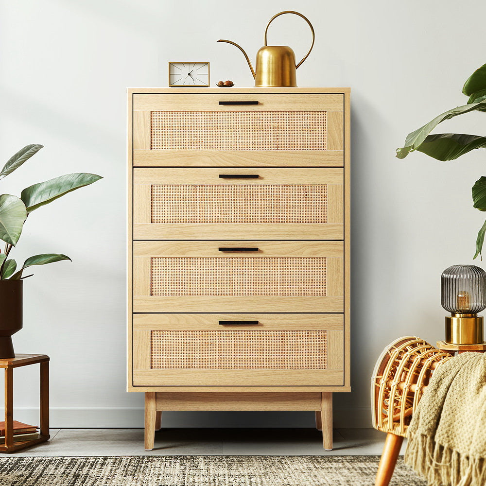  4 x Chest of Drawers - Rattan Tallboy Pine - BRIONY - STripleB