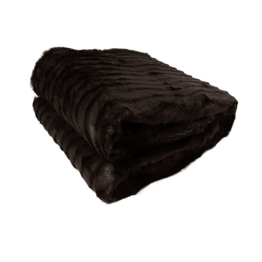 Faux Fur Striped Throw Rug Dark Chocolate - STripleB 