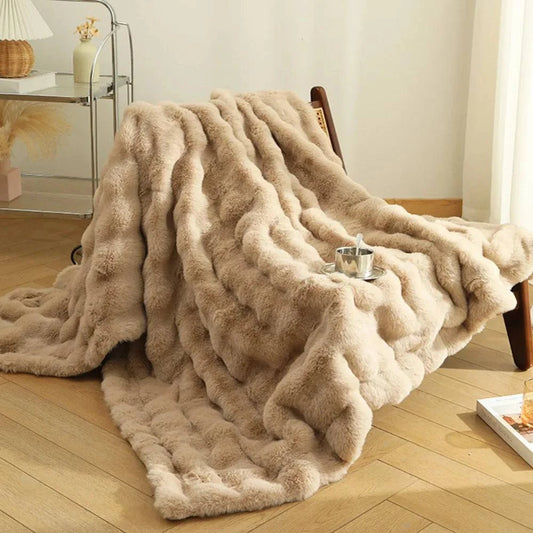 Faux Rabbit Fur Blanket - Soft, Warm, Thick Throw for Sofa or Bed - STripleB 