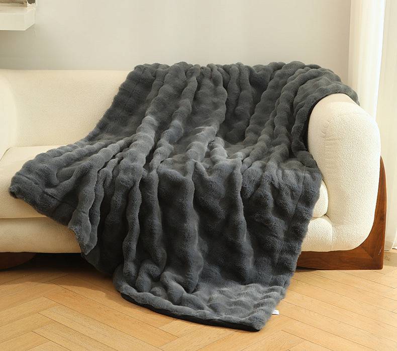 Faux Rabbit Fur Blanket - Soft, Warm, Thick Throw for Sofa or Bed - STripleB 