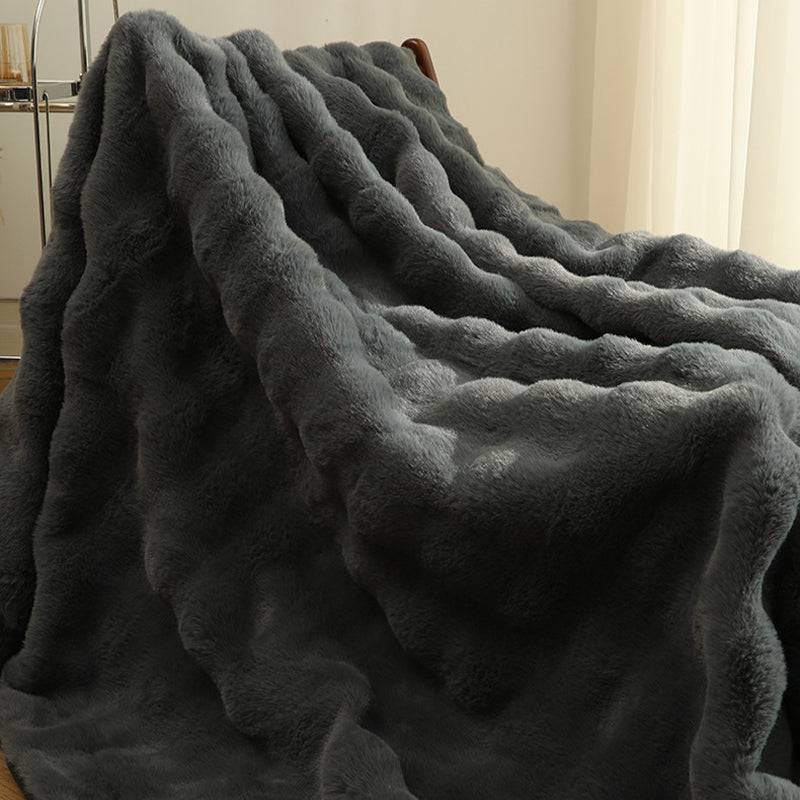 Faux Rabbit Fur Blanket - Soft, Warm, Thick Throw for Sofa or Bed - STripleB 
