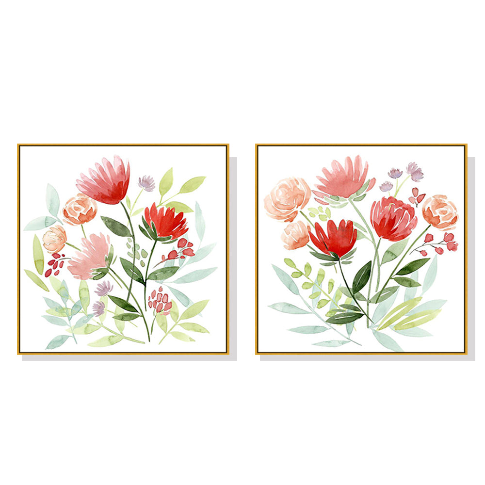 Florals 2 Sets Gold Frame Canvas - 70cmx70cm - STripleB