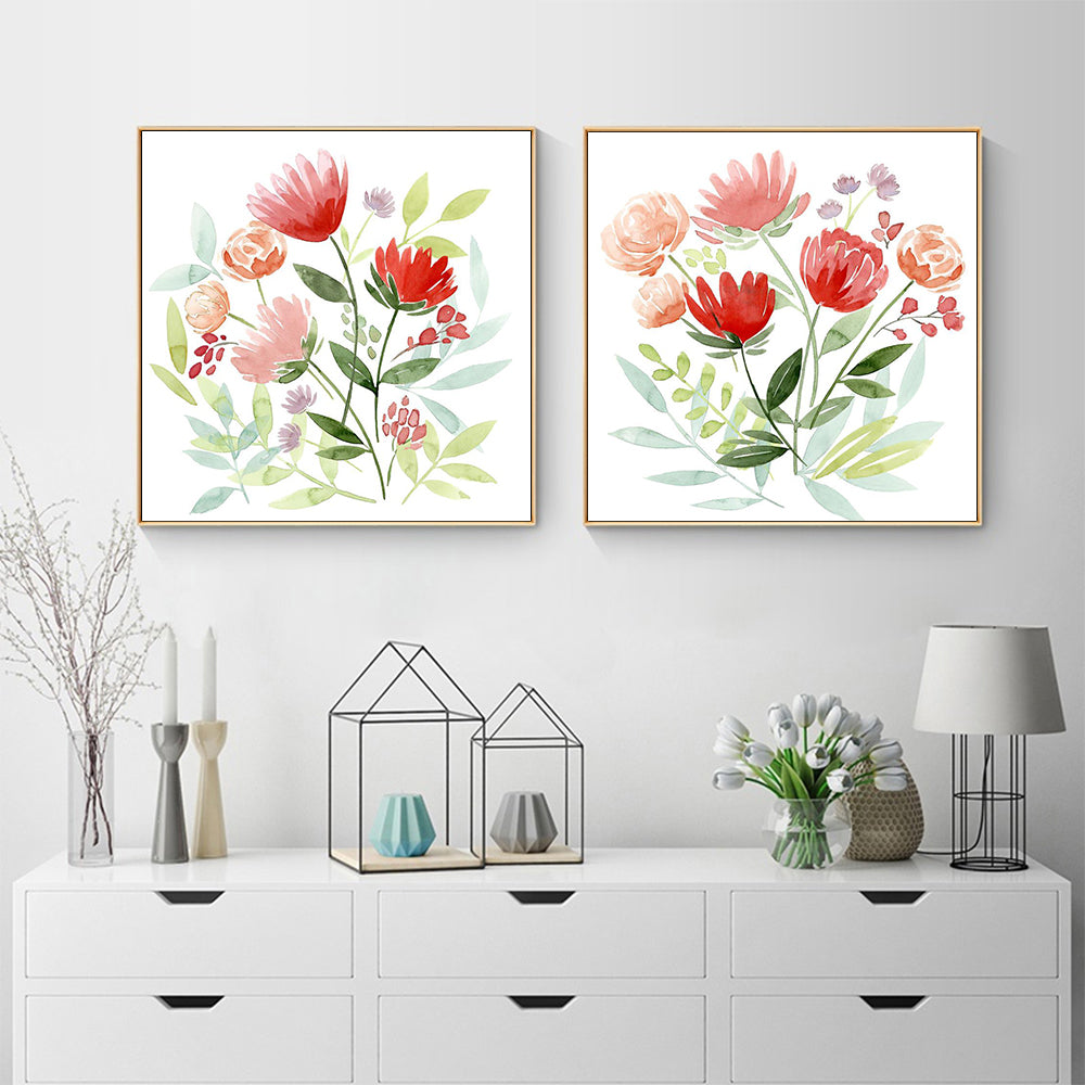 Florals 2 Sets Gold Frame Canvas - 70cmx70cm - STripleB
