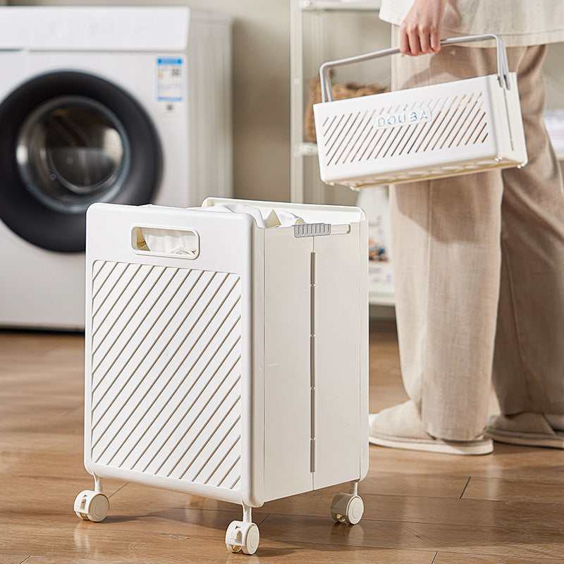 Foldable Laundry Basket with Wheels - Cream Yellow - STripleB