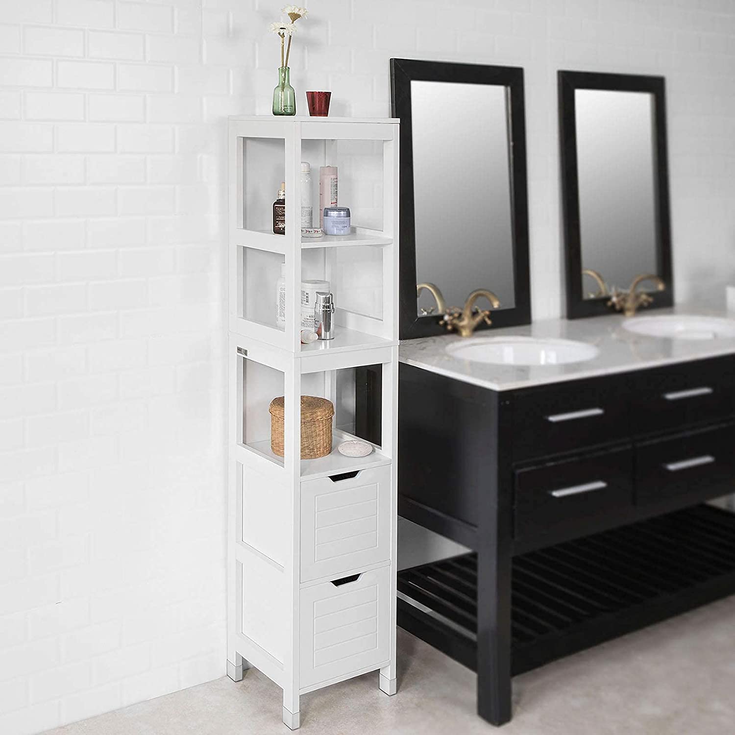 Freestanding Tall Cabinet with Standing Shelves and Drawers - STripleB