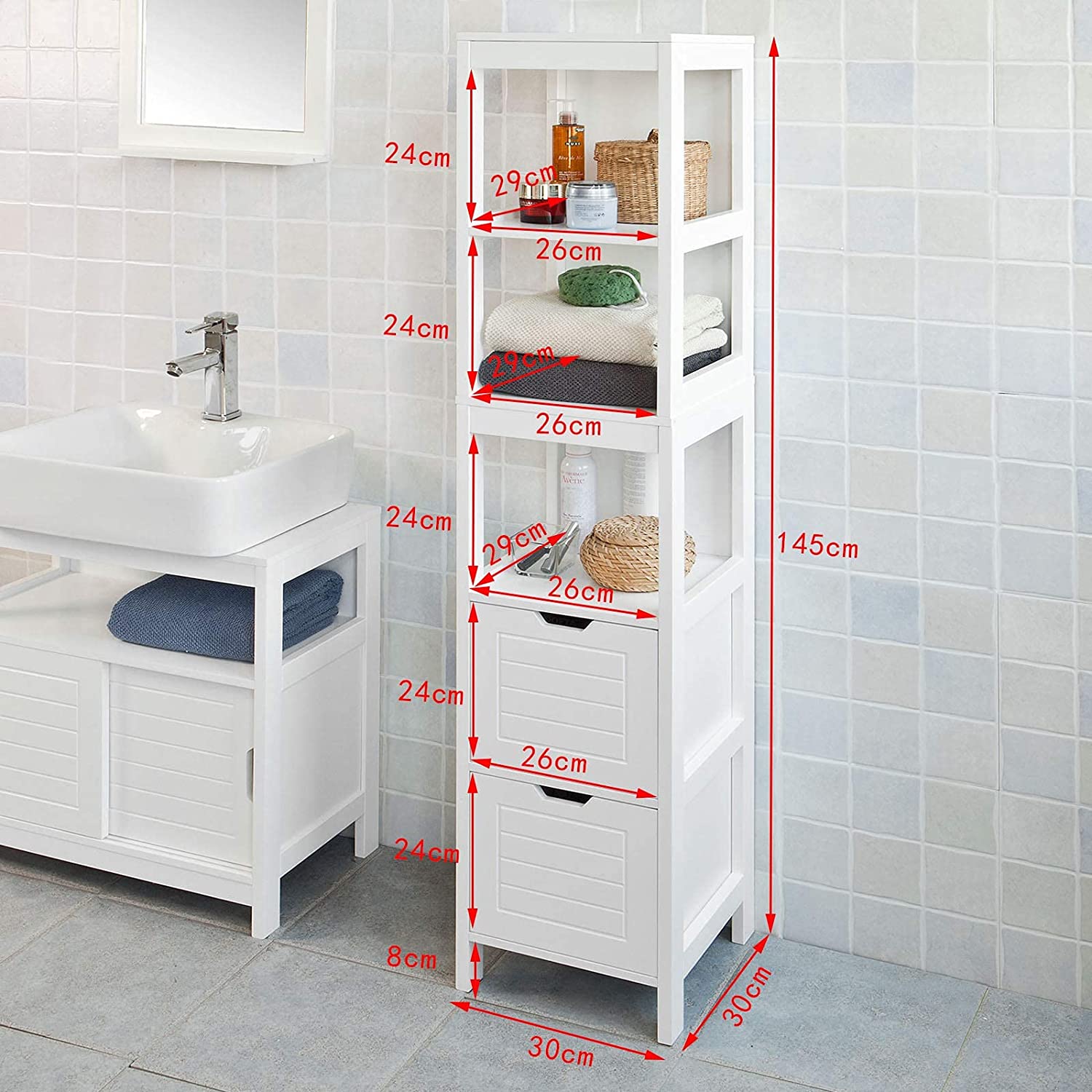 Freestanding Tall Cabinet with Standing Shelves and Drawers - STripleB