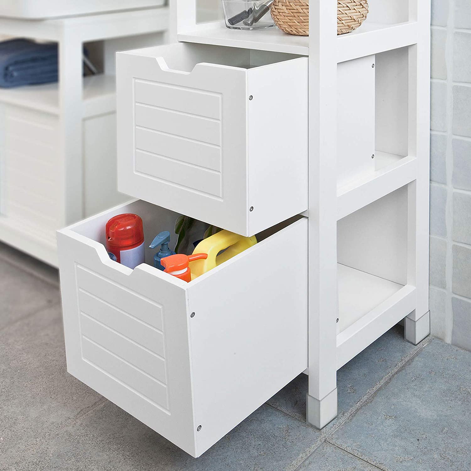 Freestanding Tall Cabinet with Standing Shelves and Drawers - STripleB