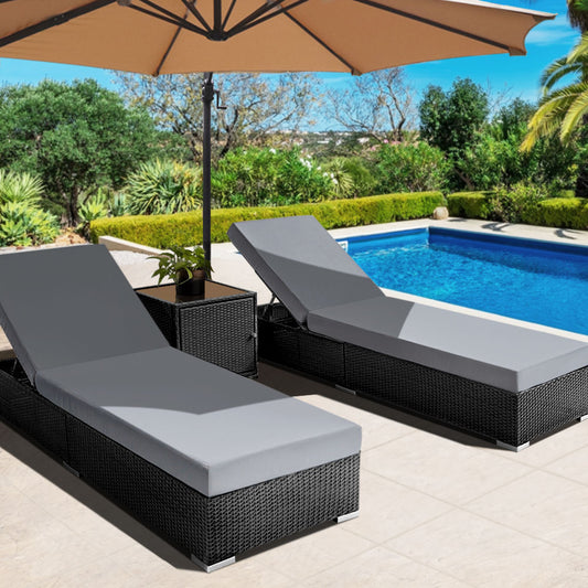 Gardeon 3PC Sun Lounge Wicker Lounger Outdoor Furniture Day Bed Rattan Garden - STripleB