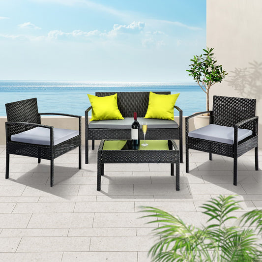 Gardeon Outdoor Sofa Set Wicker Lounge Setting Table and Chairs Patio Furniture - STripleB