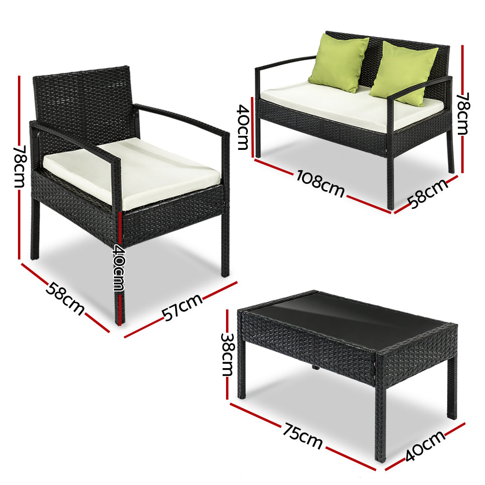 Gardeon Outdoor Sofa Set Wicker Lounge Setting Table and Chairs Patio Furniture - STripleB