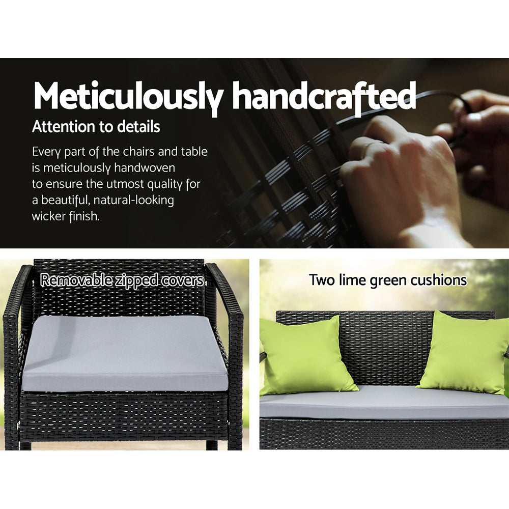 Gardeon Outdoor Sofa Set Wicker Lounge Setting Table and Chairs Patio Furniture - STripleB