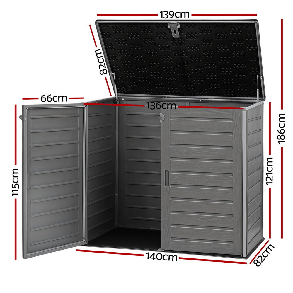 Gardeon Outdoor Storage Box 1170L Container Lockable Cabinet Tool Organizer Shed Grey - STripleB