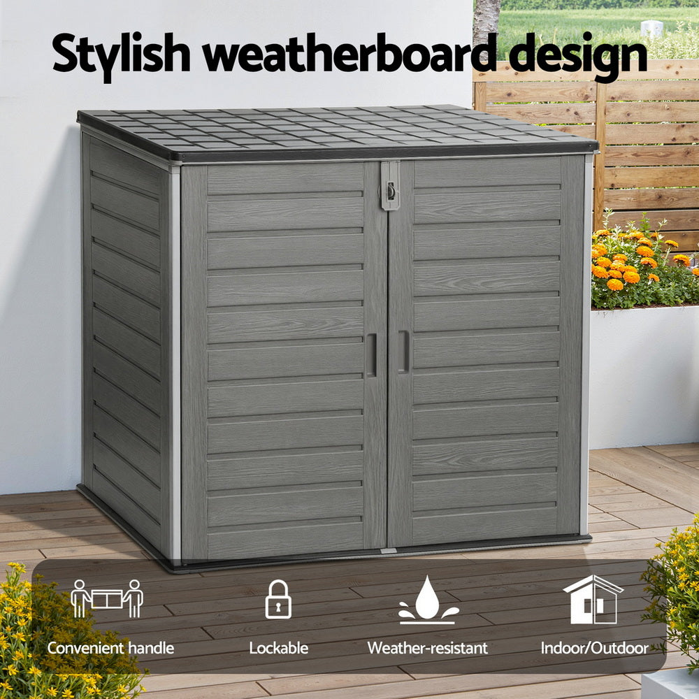 Gardeon Outdoor Storage Box 1170L Container Lockable Cabinet Tool Organizer Shed Grey - STripleB