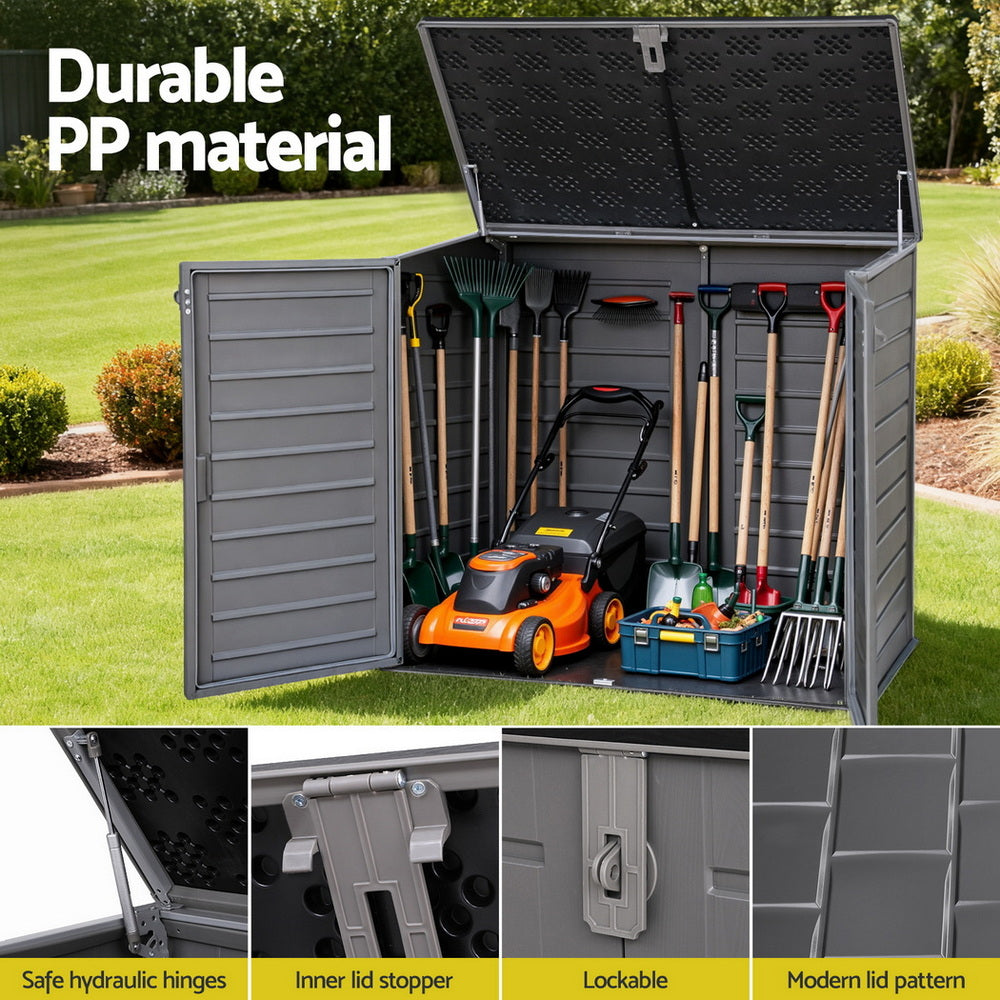Gardeon Outdoor Storage Box 1170L Container Lockable Cabinet Tool Organizer Shed Grey - STripleB