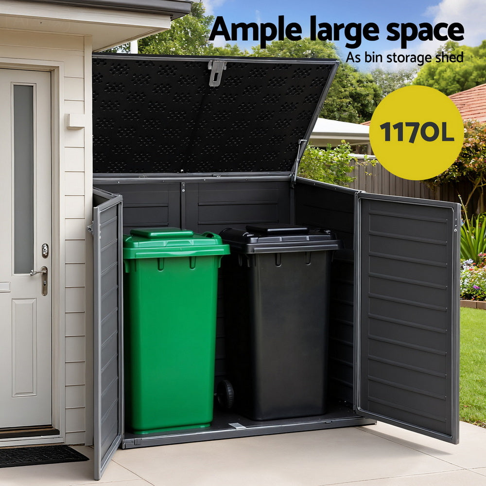 Gardeon Outdoor Storage Box 1170L Container Lockable Cabinet Tool Organizer Shed Grey - STripleB