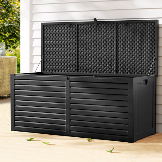 Gardeon Outdoor Storage Box 490L Container Lockable Garden Bench Shed Tools Toy All Black - STripleB 