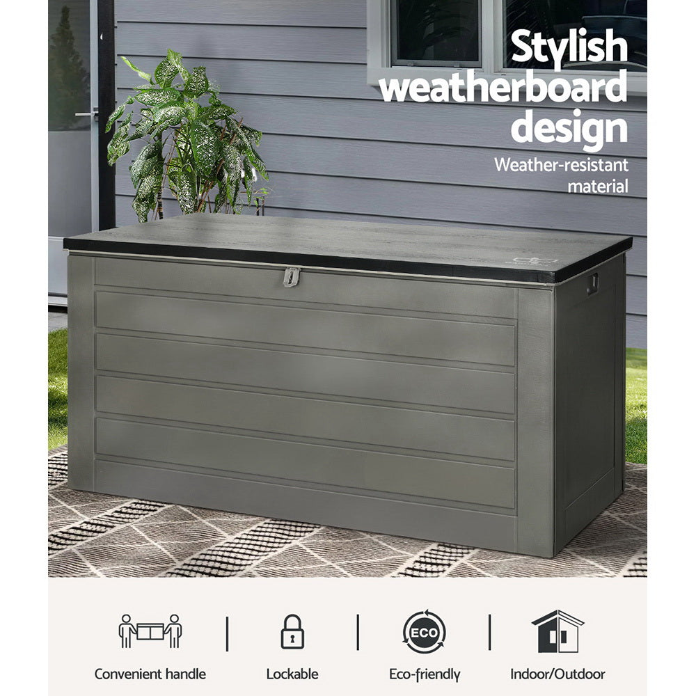 Gardeon Outdoor Storage Box 680L Container Lockable Garden Bench Tool Shed Black - STripleB 